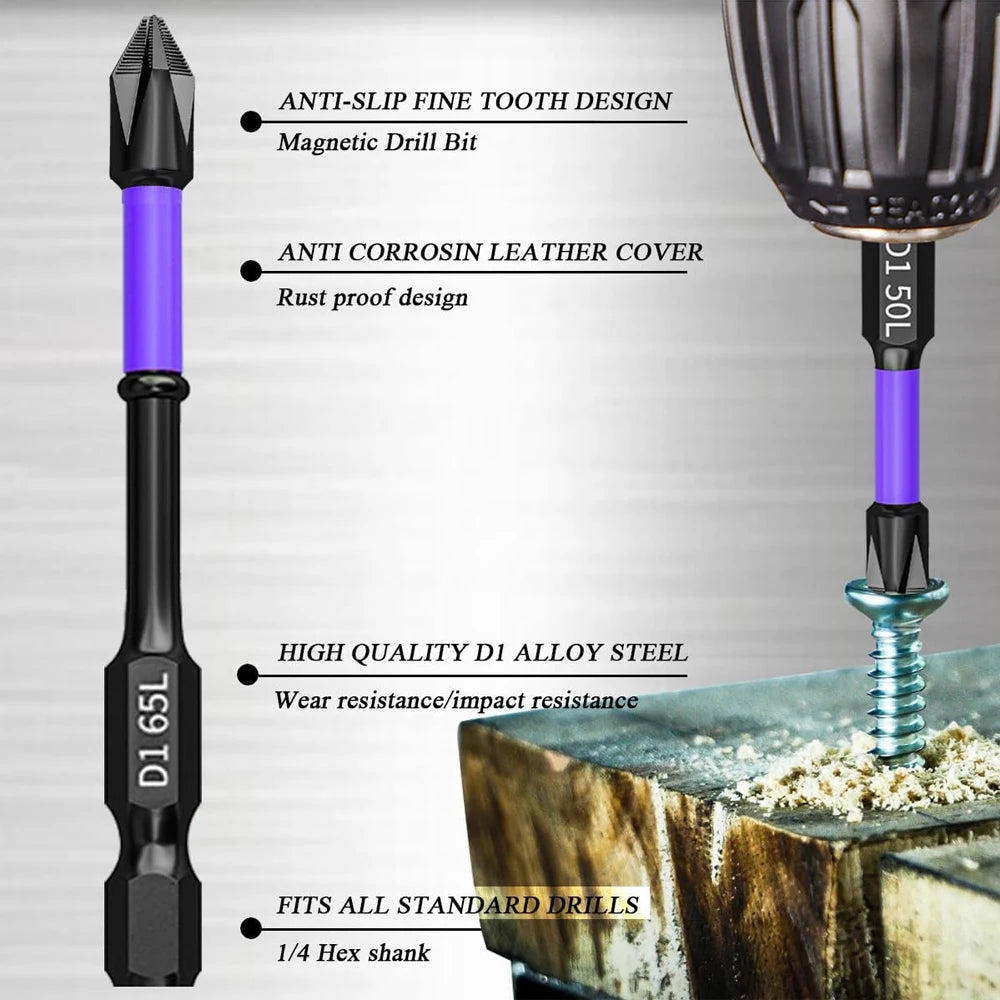 Magnetic Impact Screwdriver Bits – 6 or 12pc Non-Slip Phillips Hex Shank | Gearelo