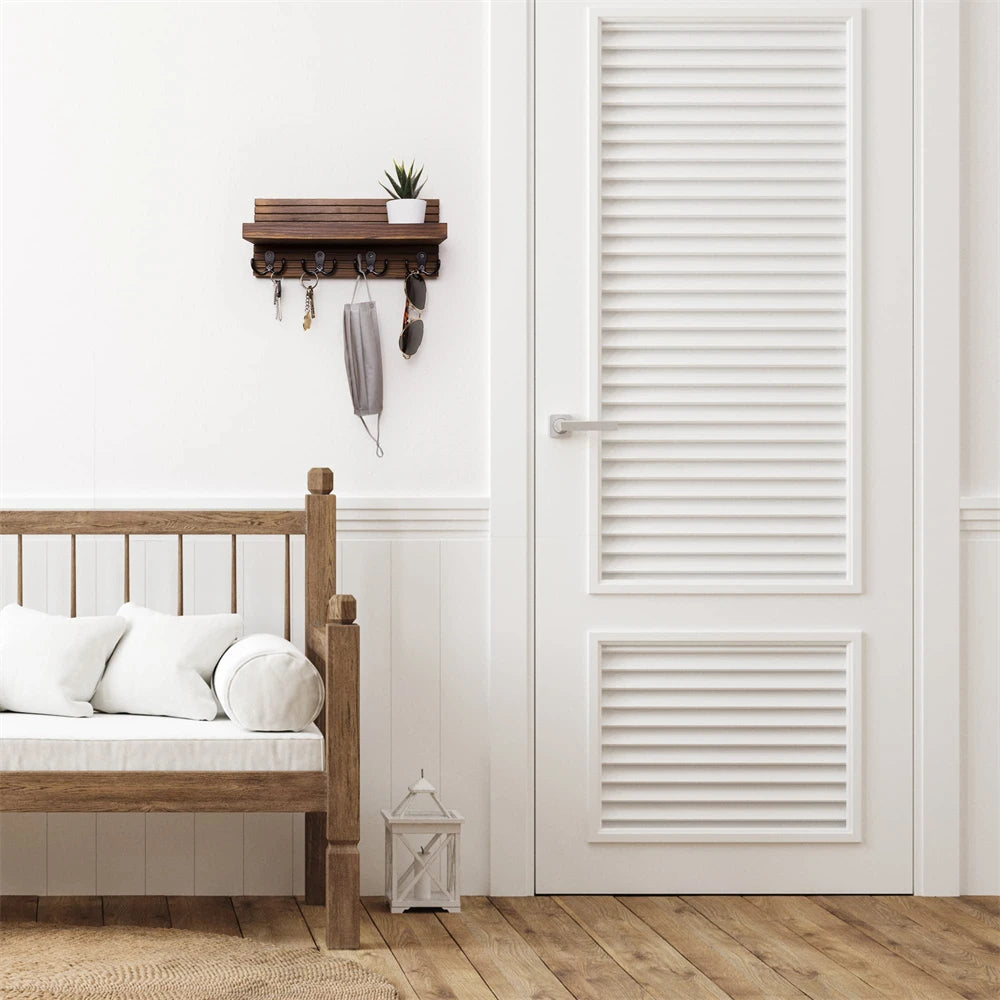 Wooden Key Holder Wall Organizer – 4-Hook Mail Rack for Entryway Keys & Sunglasses | Gearelo
