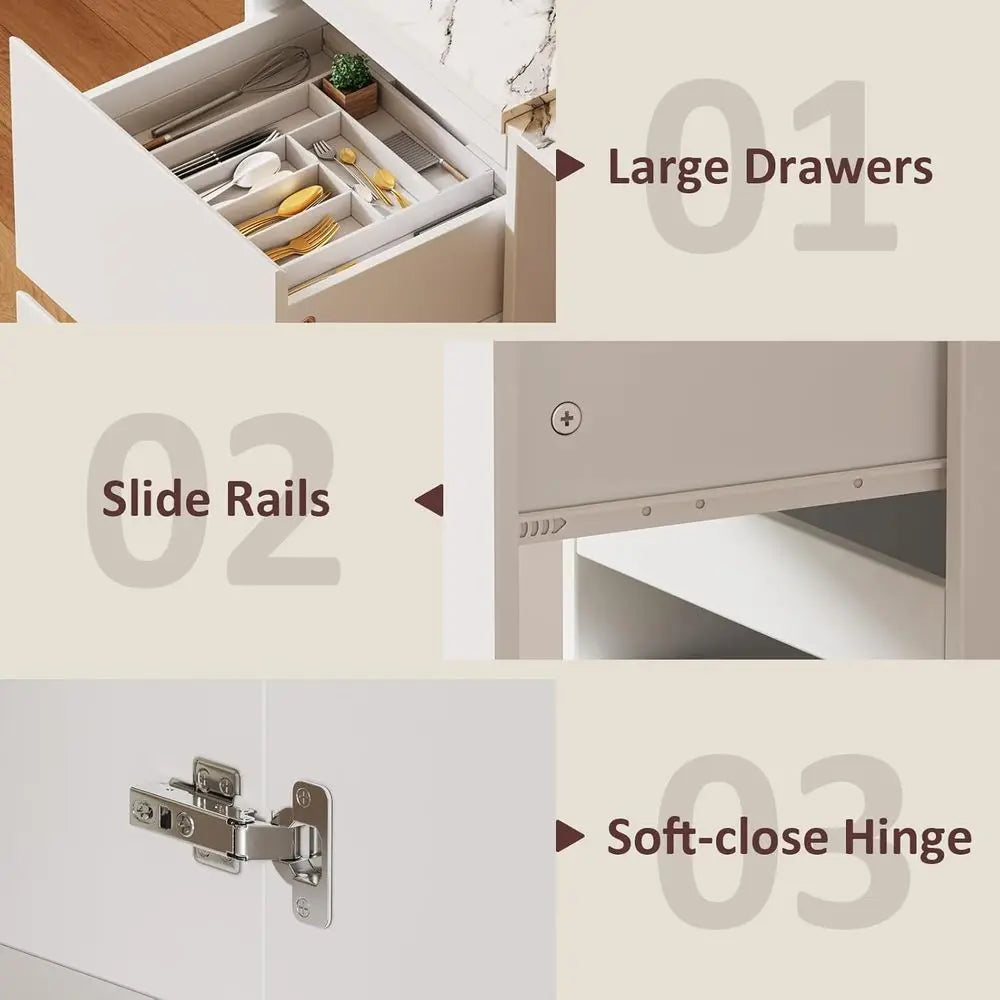 78.7" Kitchen Island with Storage – LED Light, 6 Shelves & Drawers | Gearelo