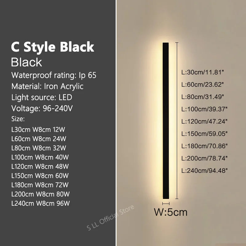 IP65 Outdoor LED Wall Sconce – Waterproof Long Strip Aluminum Light, 3000–6000K | Gearelo