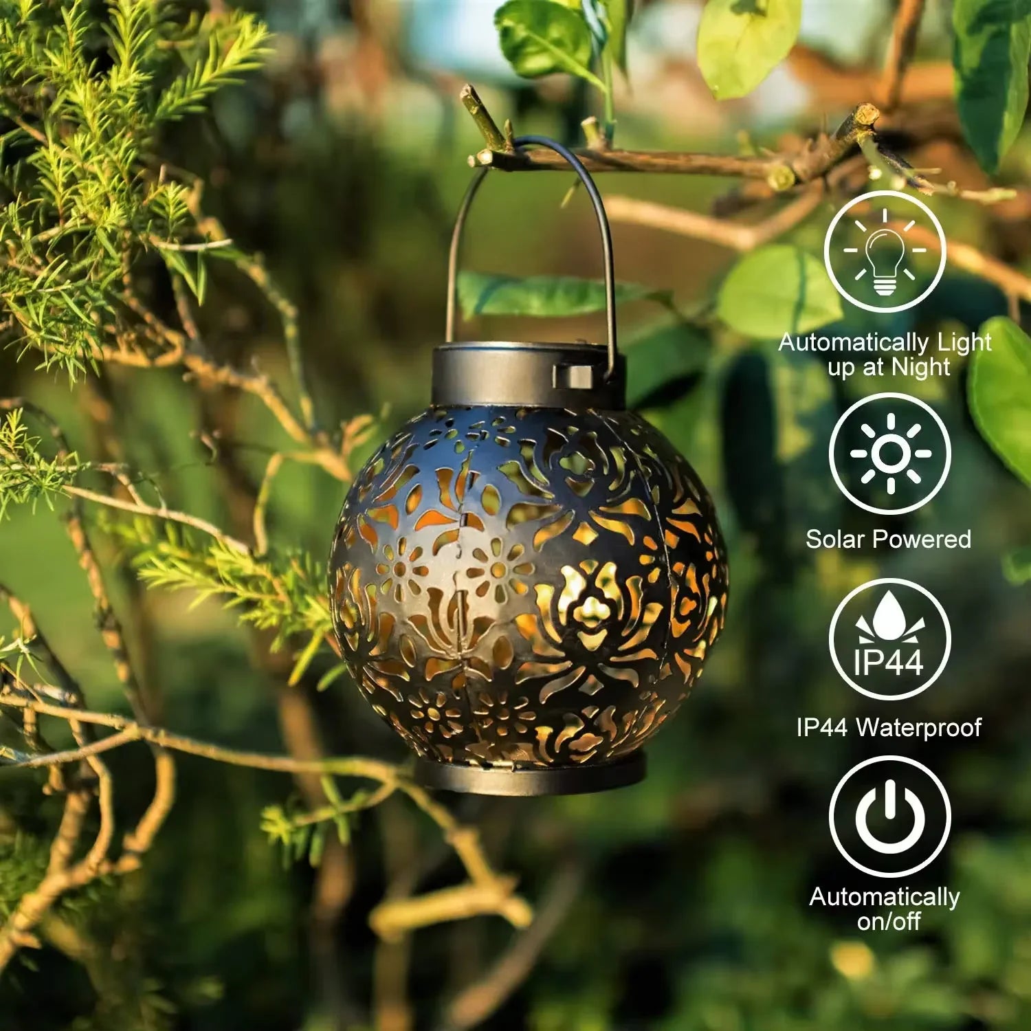Solar Iron Art Hanging Light – Hollow LED Waterproof Garden Projection Lamp | Gearelo