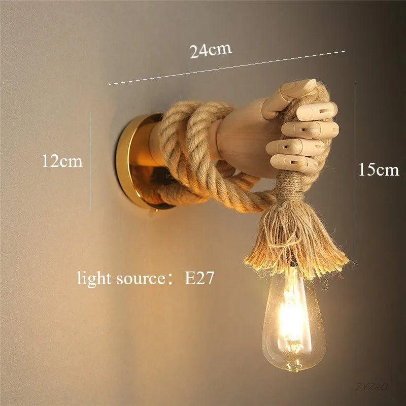 Retro Robot Wall Lamp – Hemp Rope USB-Charged Decorative Light | Gearelo