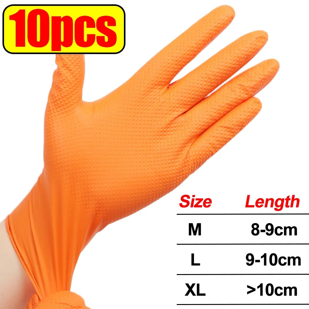 Heavy Duty Nitrile Gloves 8-Mil – Extra Thick Mechanic & Garden – Orange- 2pcs | Gearelo