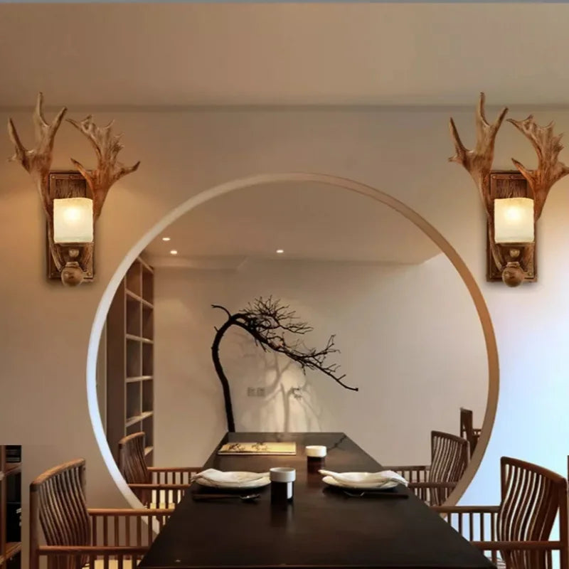 Retro Deer Horn LED Wall Lamp – Antler Light for Living Room – D | Gearelo