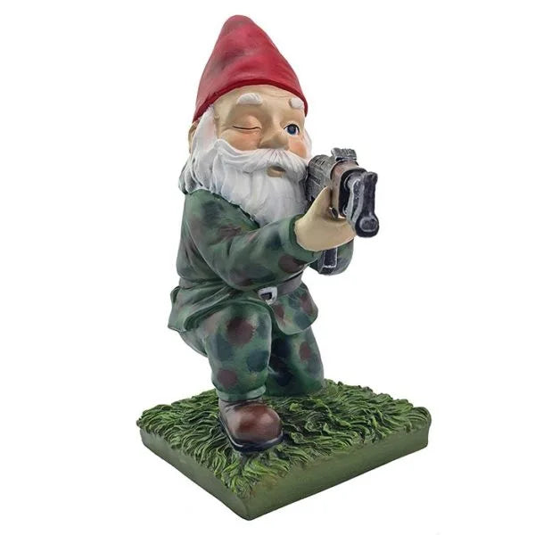 Army garden gnome Type 3 guard pose — funny soldier lawn ornament 9cm