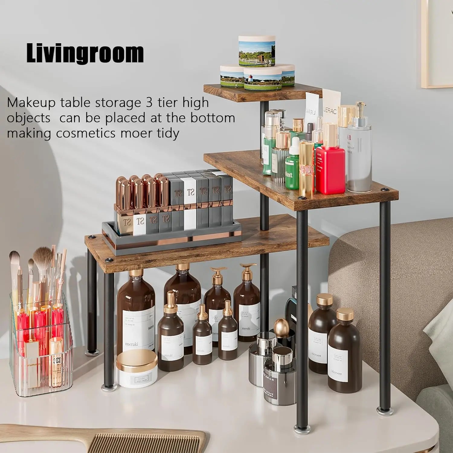 Wood shelf metal bracket detail close-up stable corner organizer
