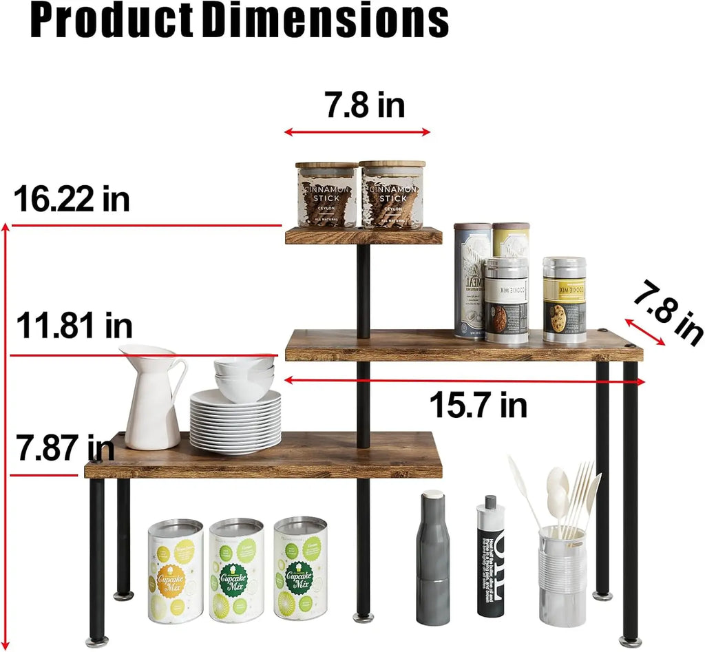 Corner shelf organizer dimensions 16x15 inch 3 tier countertop
