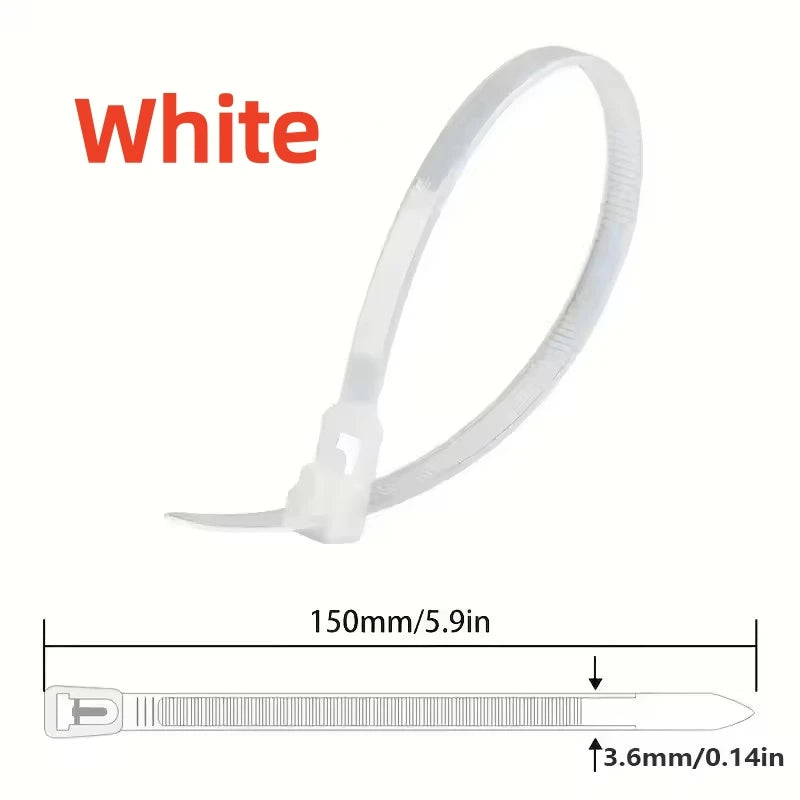 1000/100Pcs Reusable Cable Ties Cable Lock Loop Nylon Ties Removable Recyclable Mixed Colours Black White Cable Ties