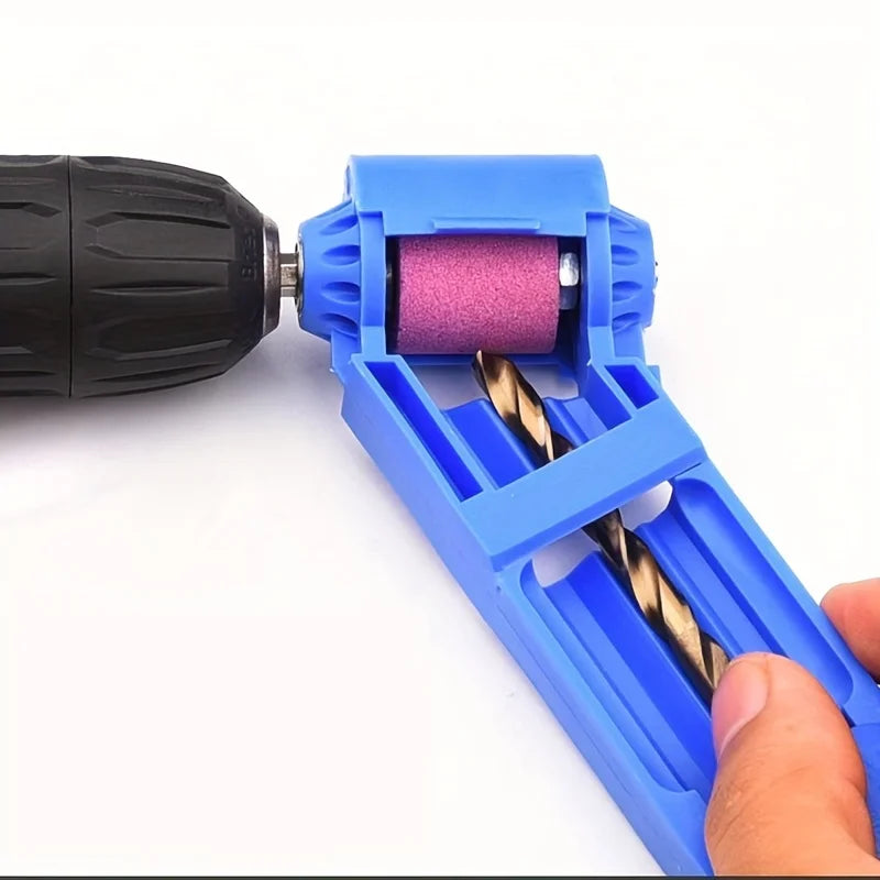 Portable drill bit sharpener with corundum grinding wheel blue