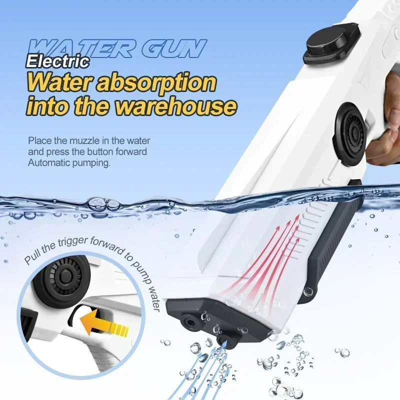 Electric auto-spray water gun white rechargeable soaker for kids and adults