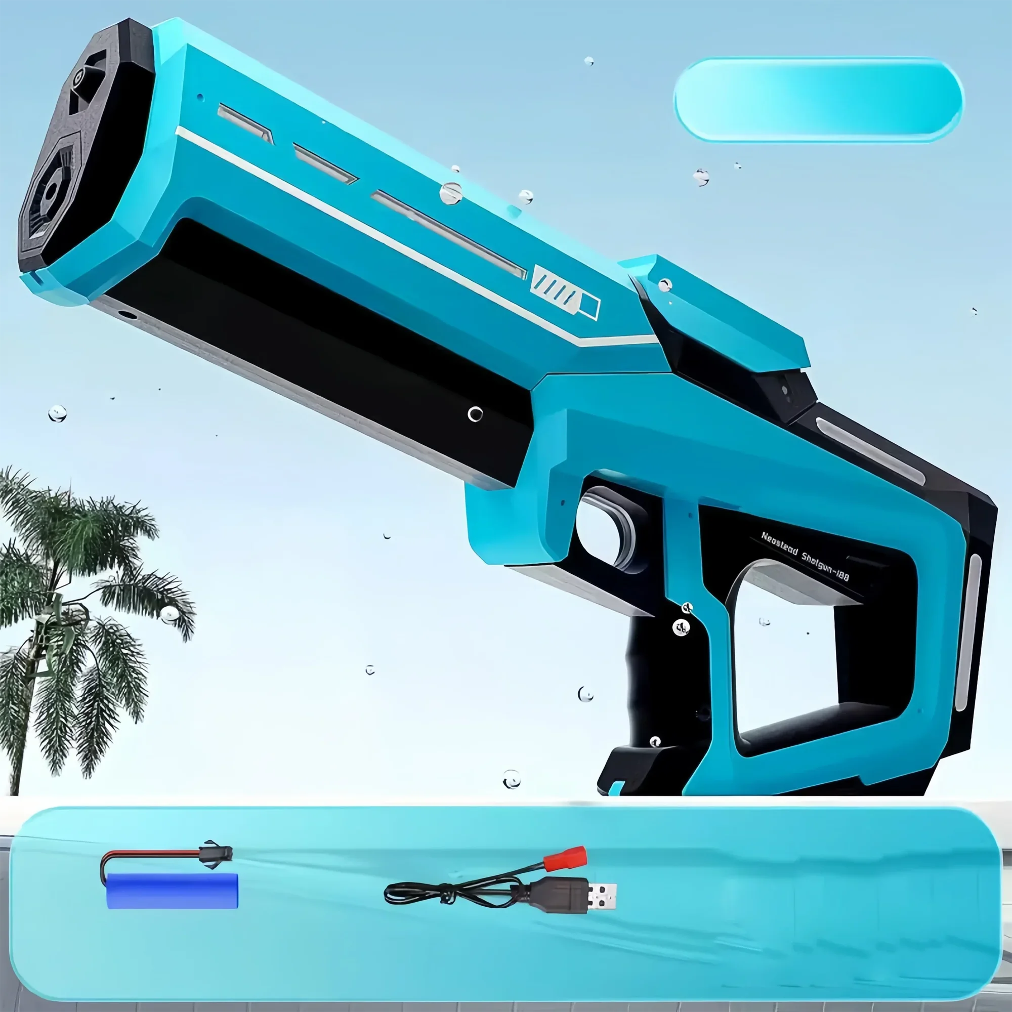 Sky blue electric water gun rechargeable summer pool toy