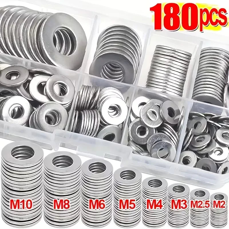 180-piece stainless steel flat washer assortment kit M2 to M10