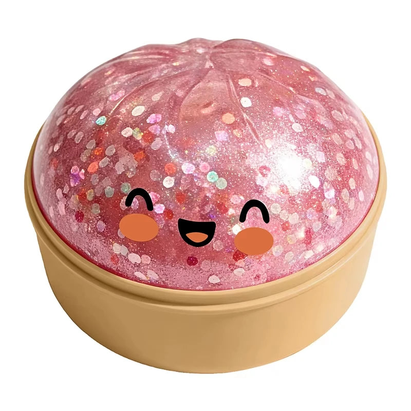 Pink sparkle glitter dumpling squishy ball — kawaii stress relief toy