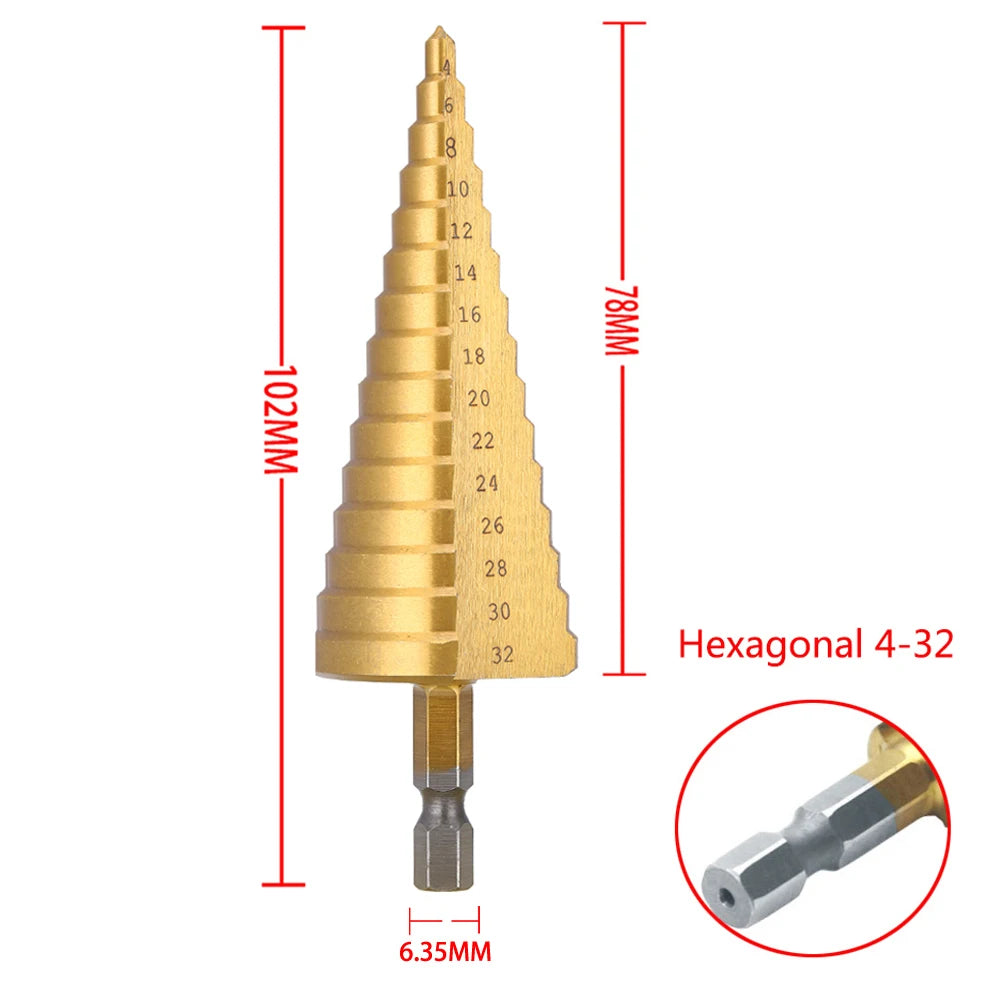 HSS step drill bit dimensions 102mm length hex shank