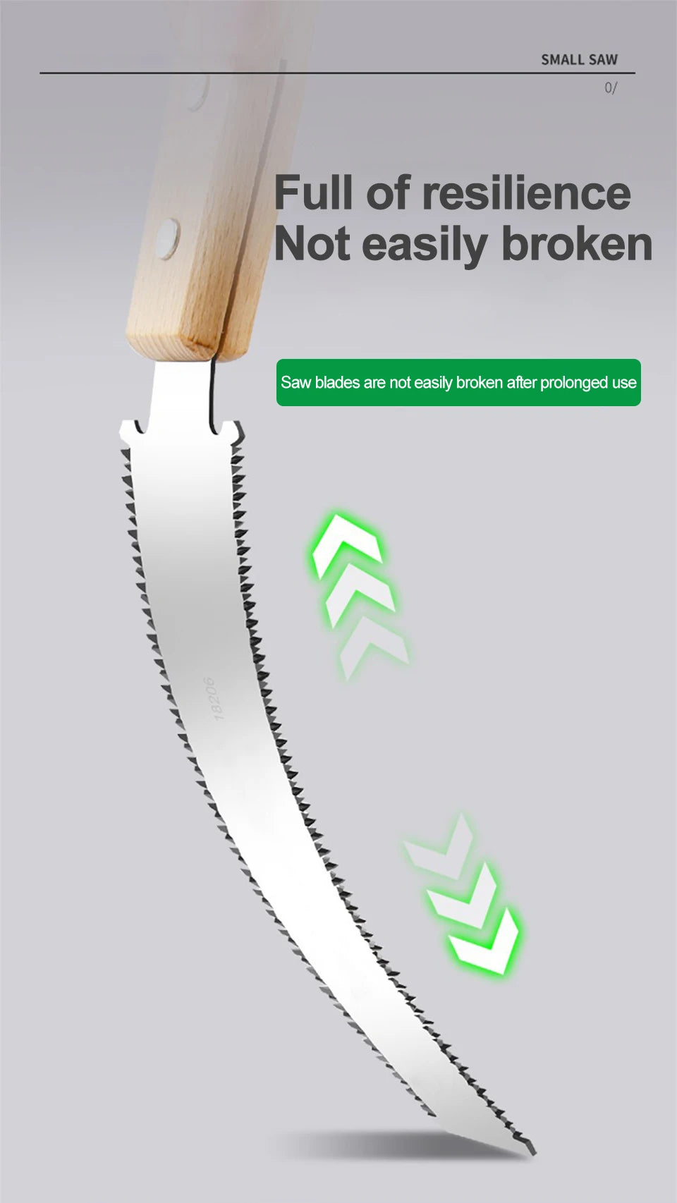 Single japanese pull saw chrome steel wooden handle side view