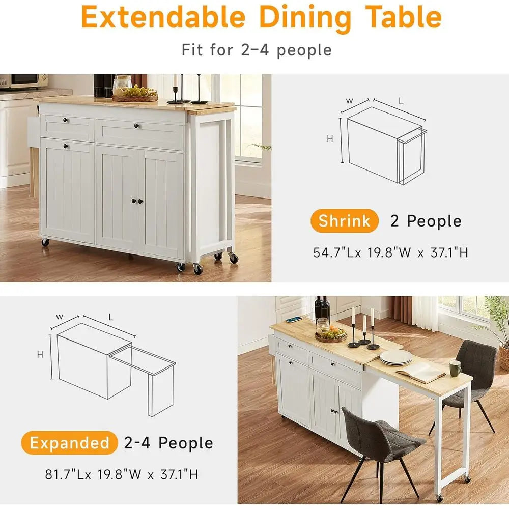 Kitchen island expandable dining table set for 4 people