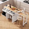 81.7in expandable kitchen island cart with dining table white