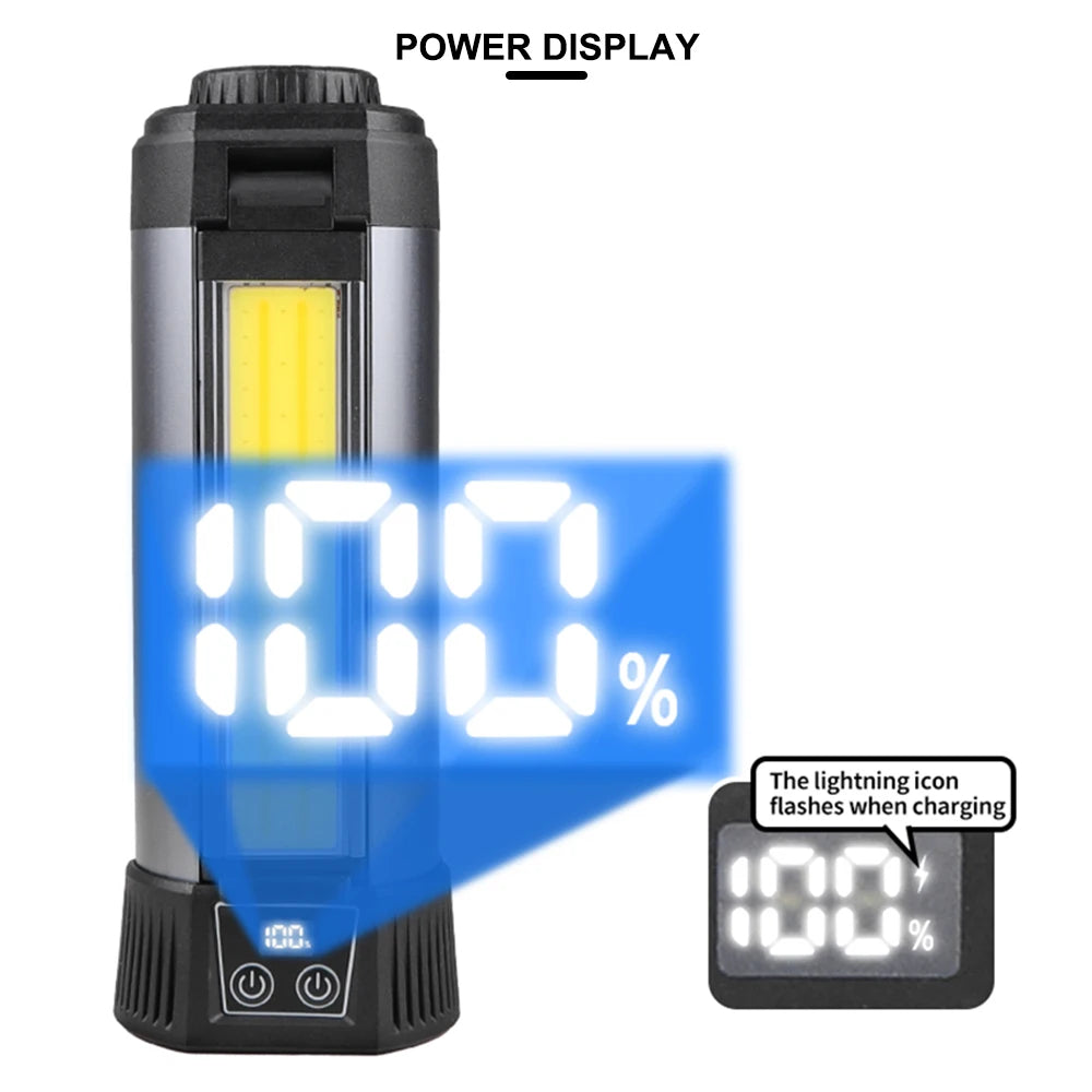 USB-C charging LED work light with digital battery display