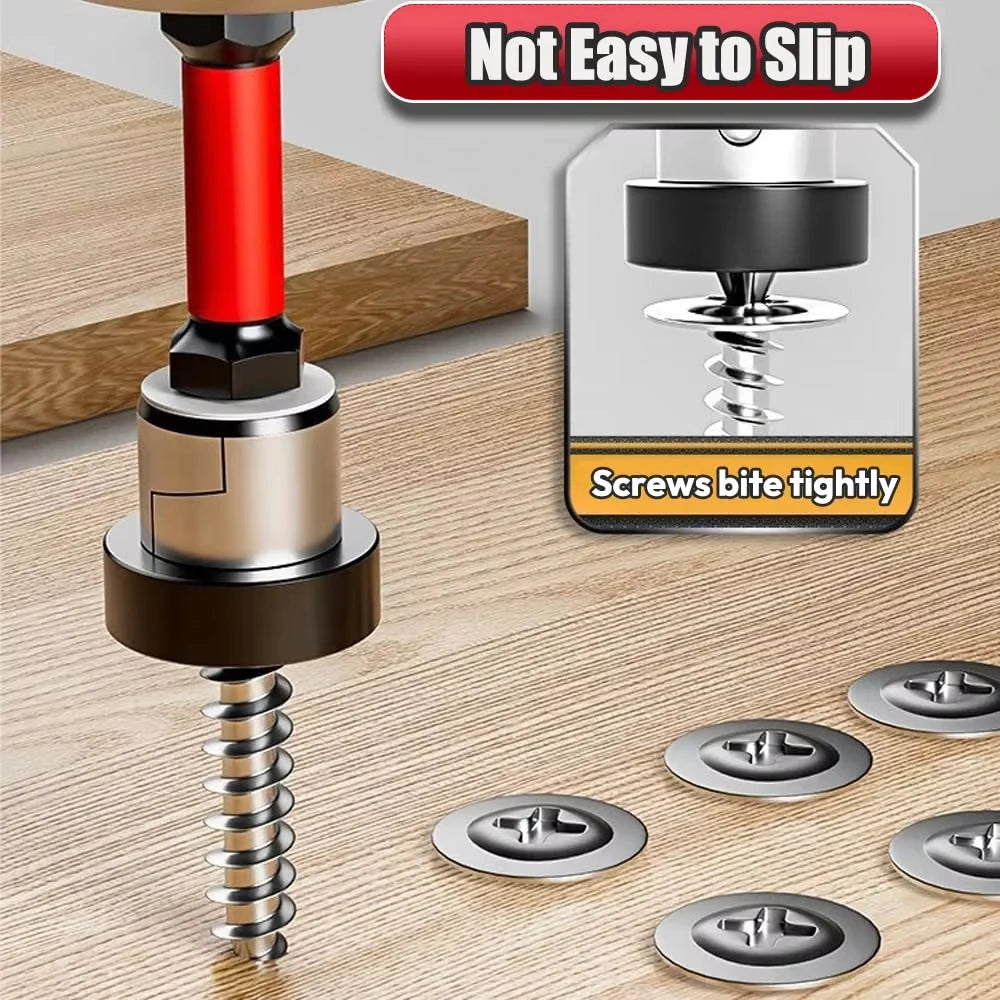 Magnetic collar design screwdriver bit infographic — holds screws tightly