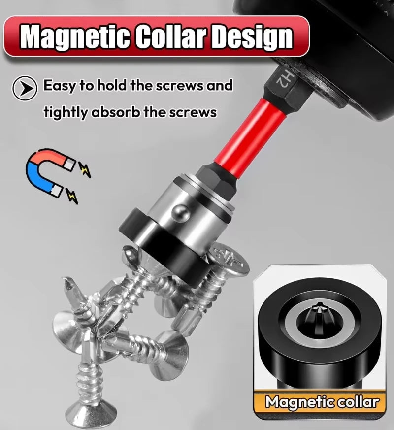 Magnetic screwdriver bit holding multiple screws — strong magnetic collar design