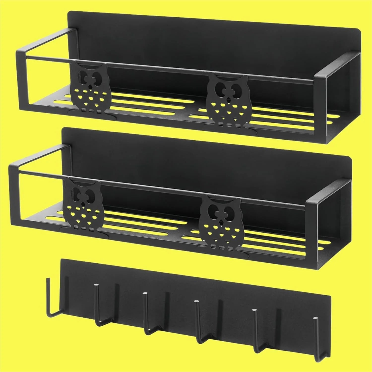 Magnetic spice rack 3-piece set black owl design for refrigerator
