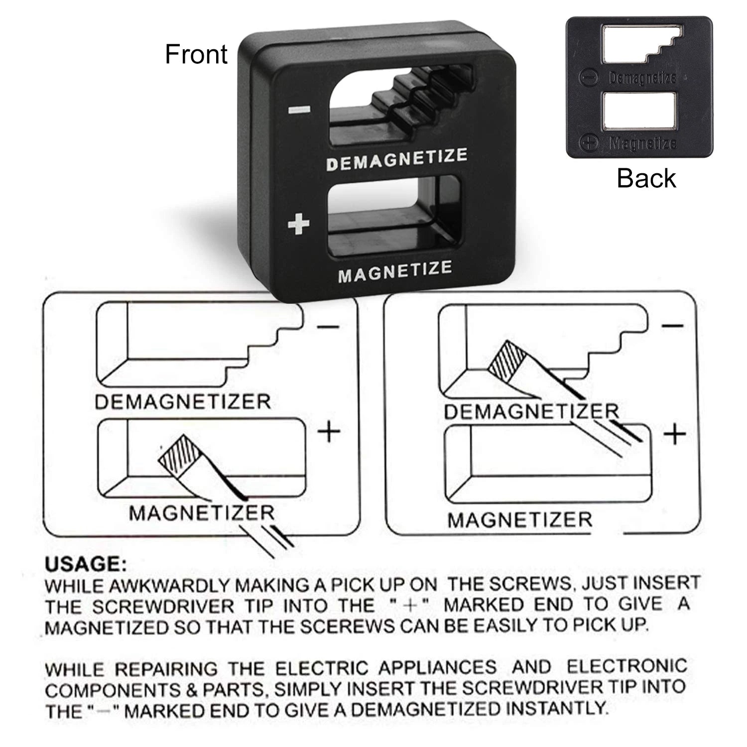 2-in-1 magnetizer demagnetizer black color hand tool accessory