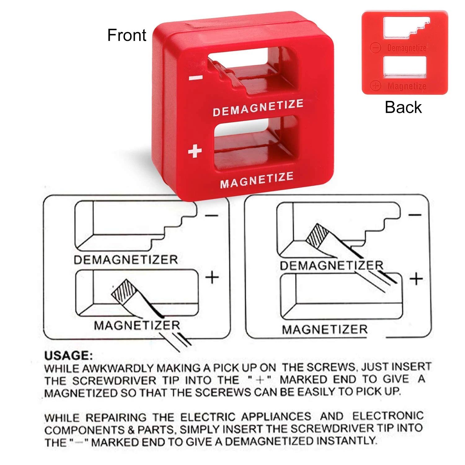 2-in-1 magnetizer demagnetizer red color screwdriver tool