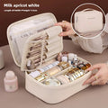 Large capacity PU leather makeup bag beige travel cosmetic organizer