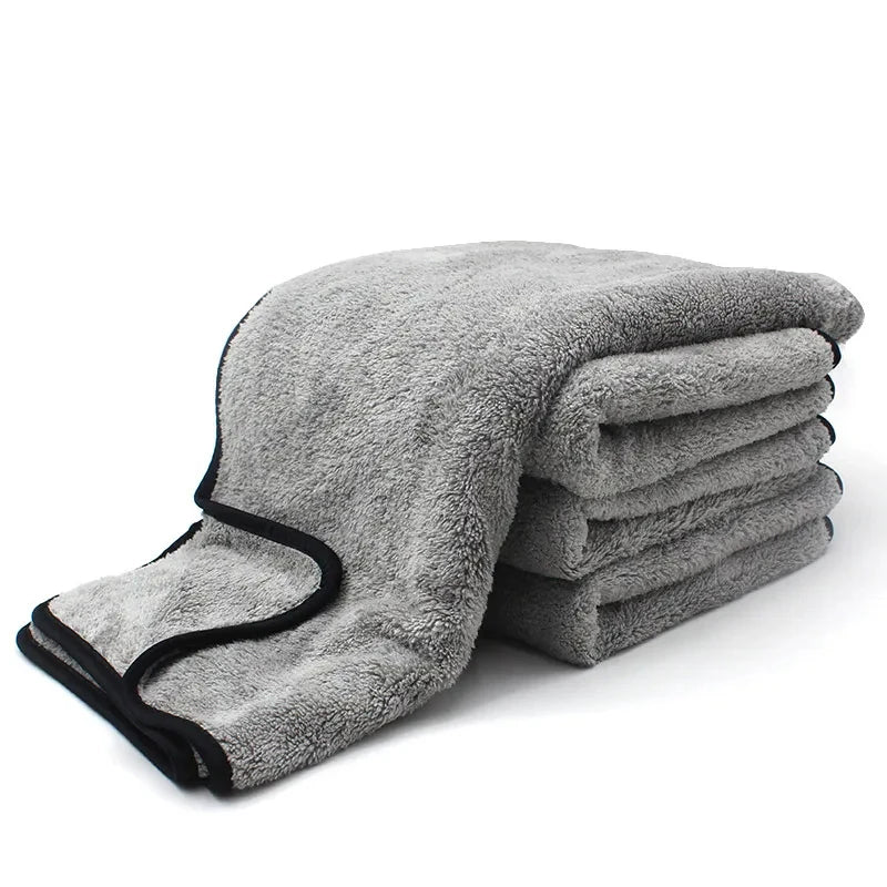 Ultra-thick microfiber cleaning towel folded stack gray
