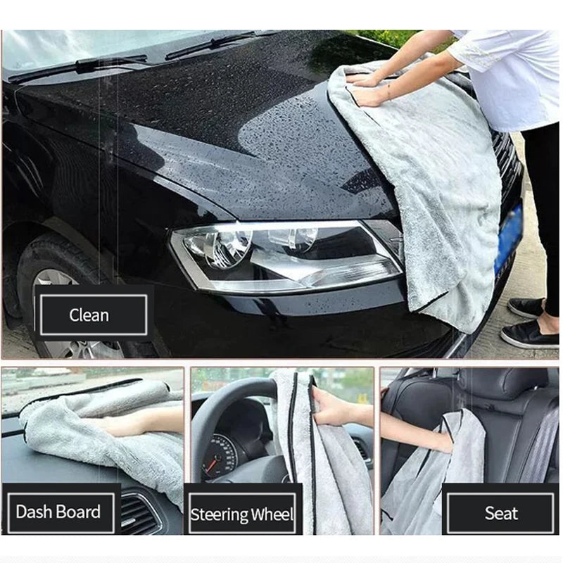 Microfiber car detailing towel wiping vehicle surface