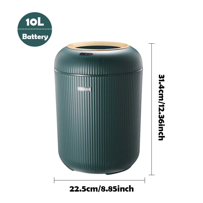 Motion sensor trash can dark green with feet 10L