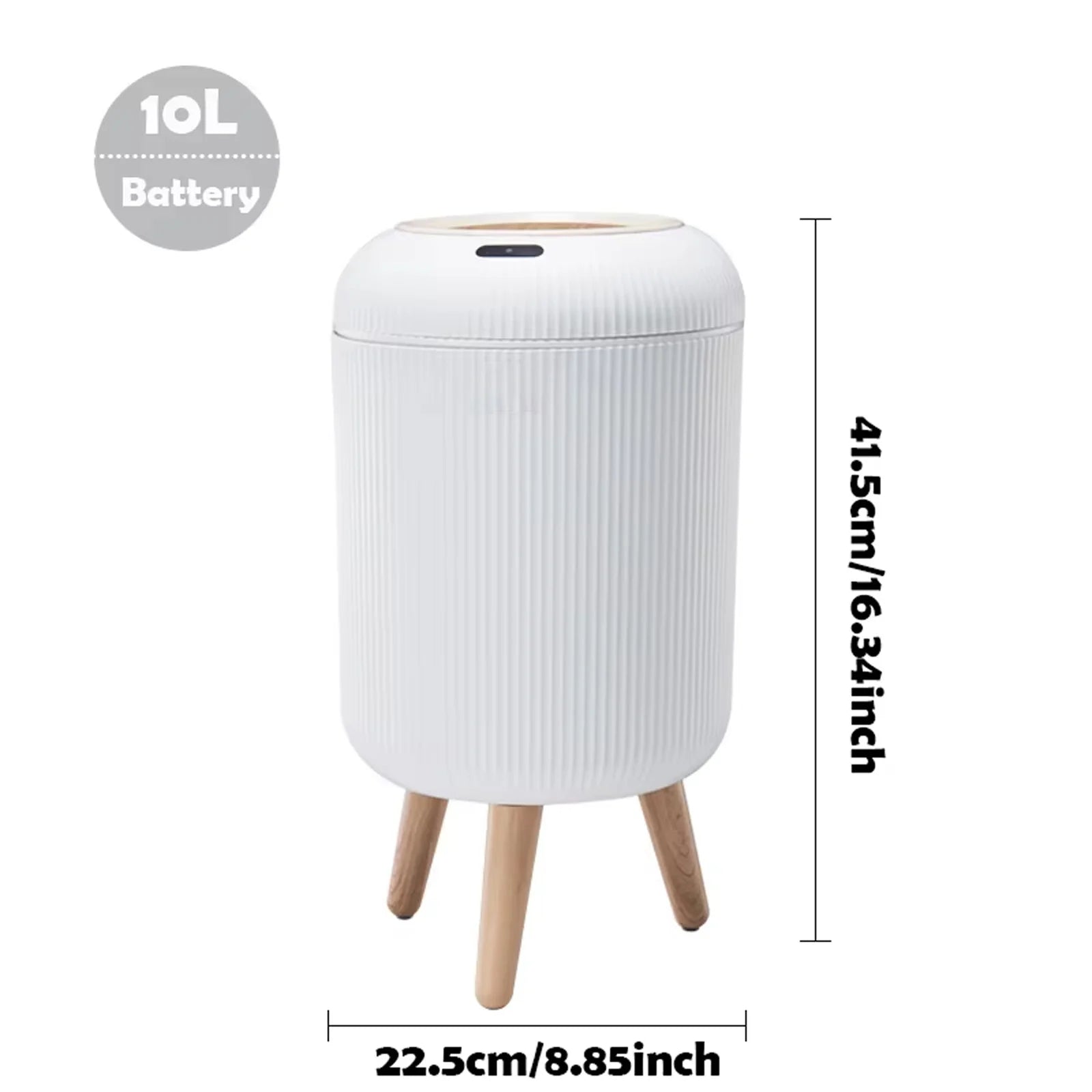 Smart trash can with wooden feet legs modern design white