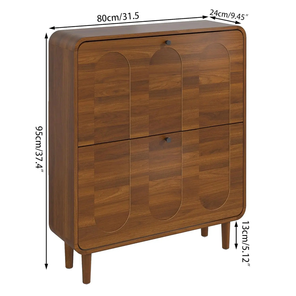 Narrow shoe cabinet dimensions — 31.5x9.45x37.4 inch walnut wood storage