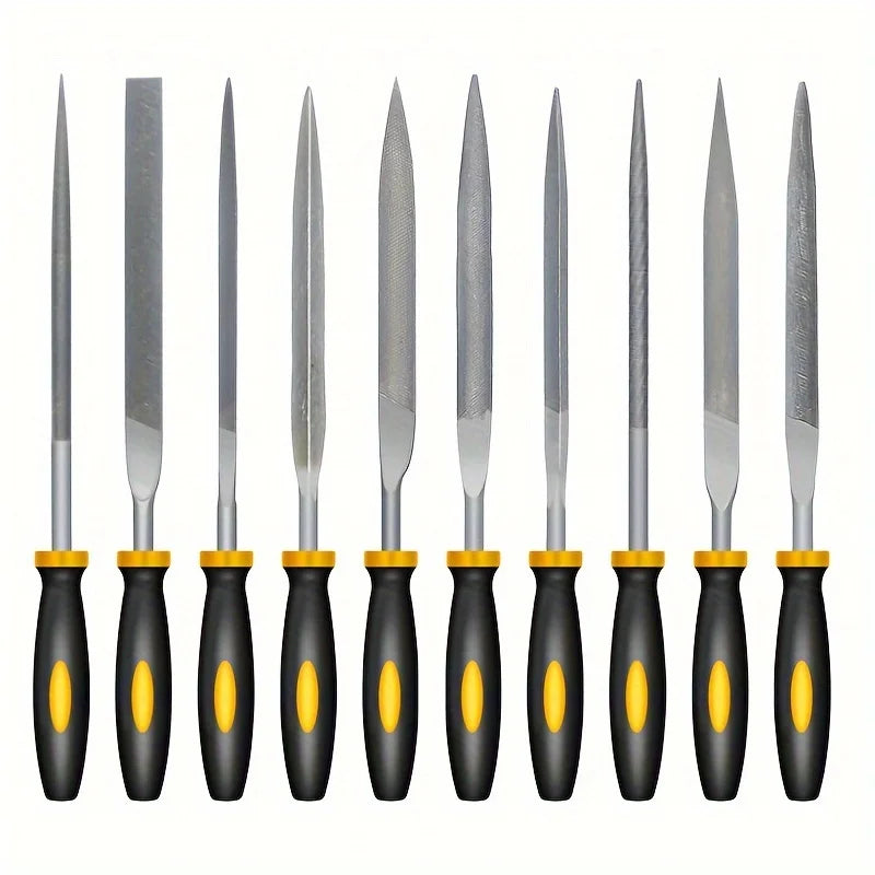10-piece high carbon steel needle file set with ergonomic handles