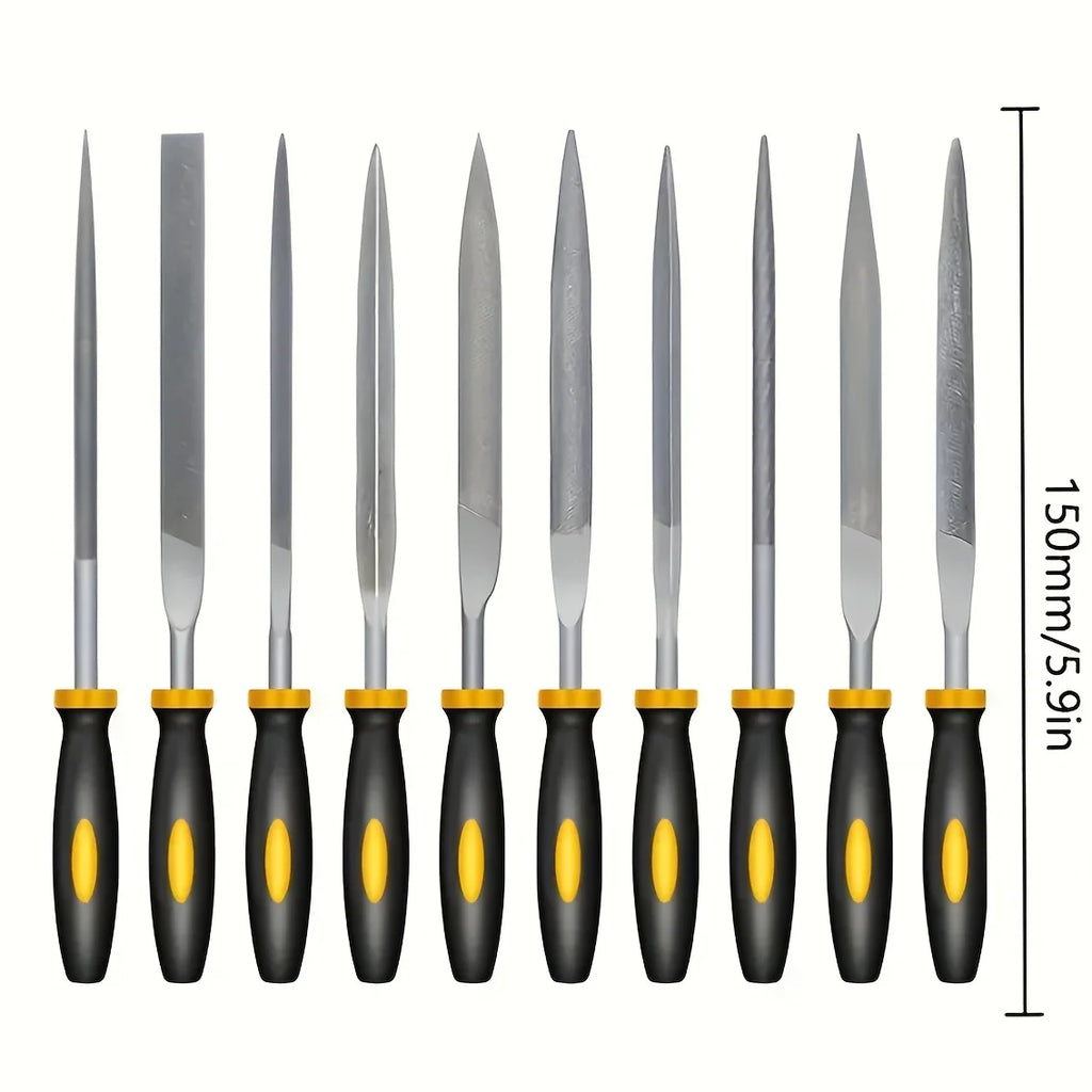5-piece needle file set black yellow non-slip ergonomic handles
