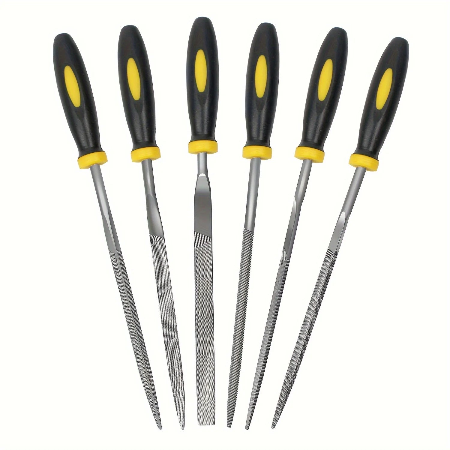 Close-up of precision needle file tips and profiles
