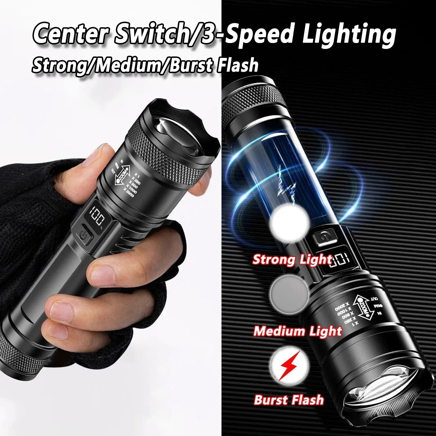 P50 flashlight beam distance outdoor spotlight 3640ft