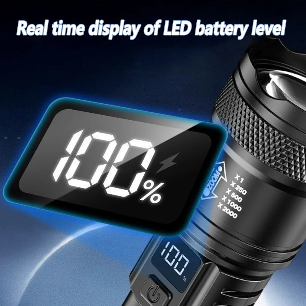 LED flashlight LCD real-time battery level display screen