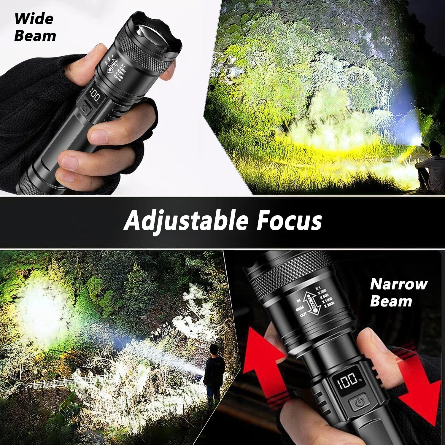 P50 flashlight in use outdoors camping night beam 2000 lumens
