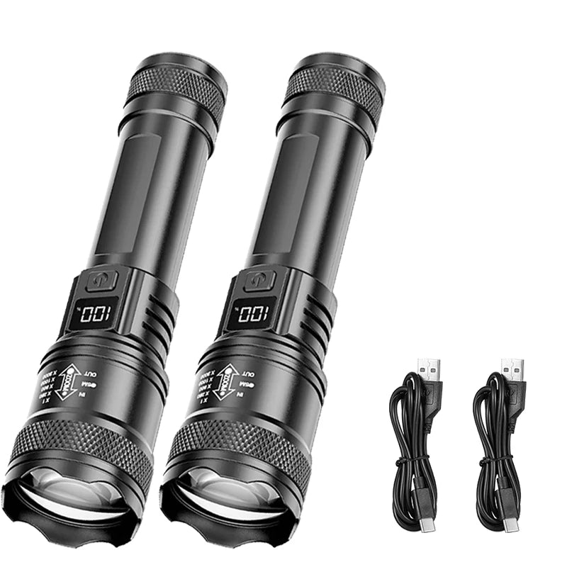 P50 flashlight specifications 2000LM modes zoom battery chart