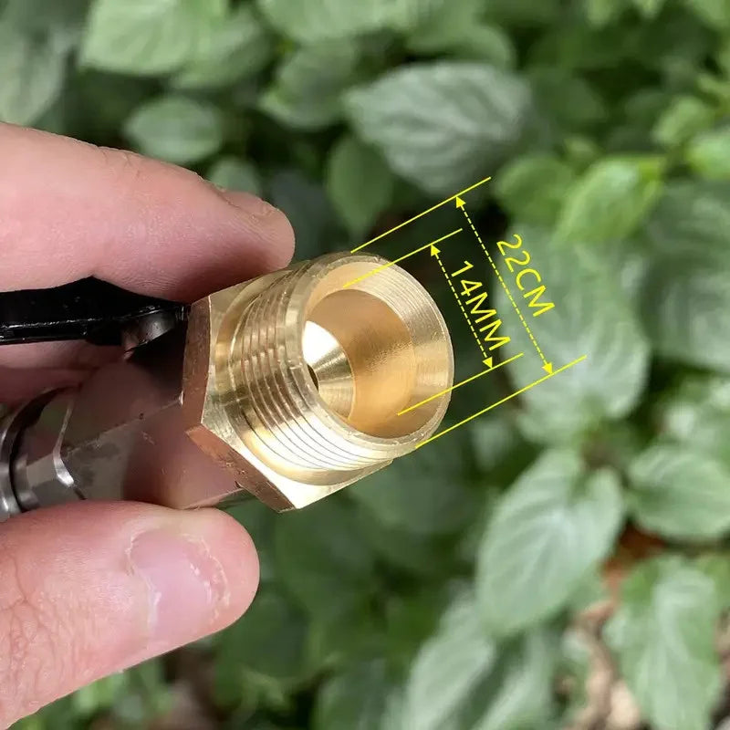 Copper interface M22 ball valve pressure washer fitting close-up