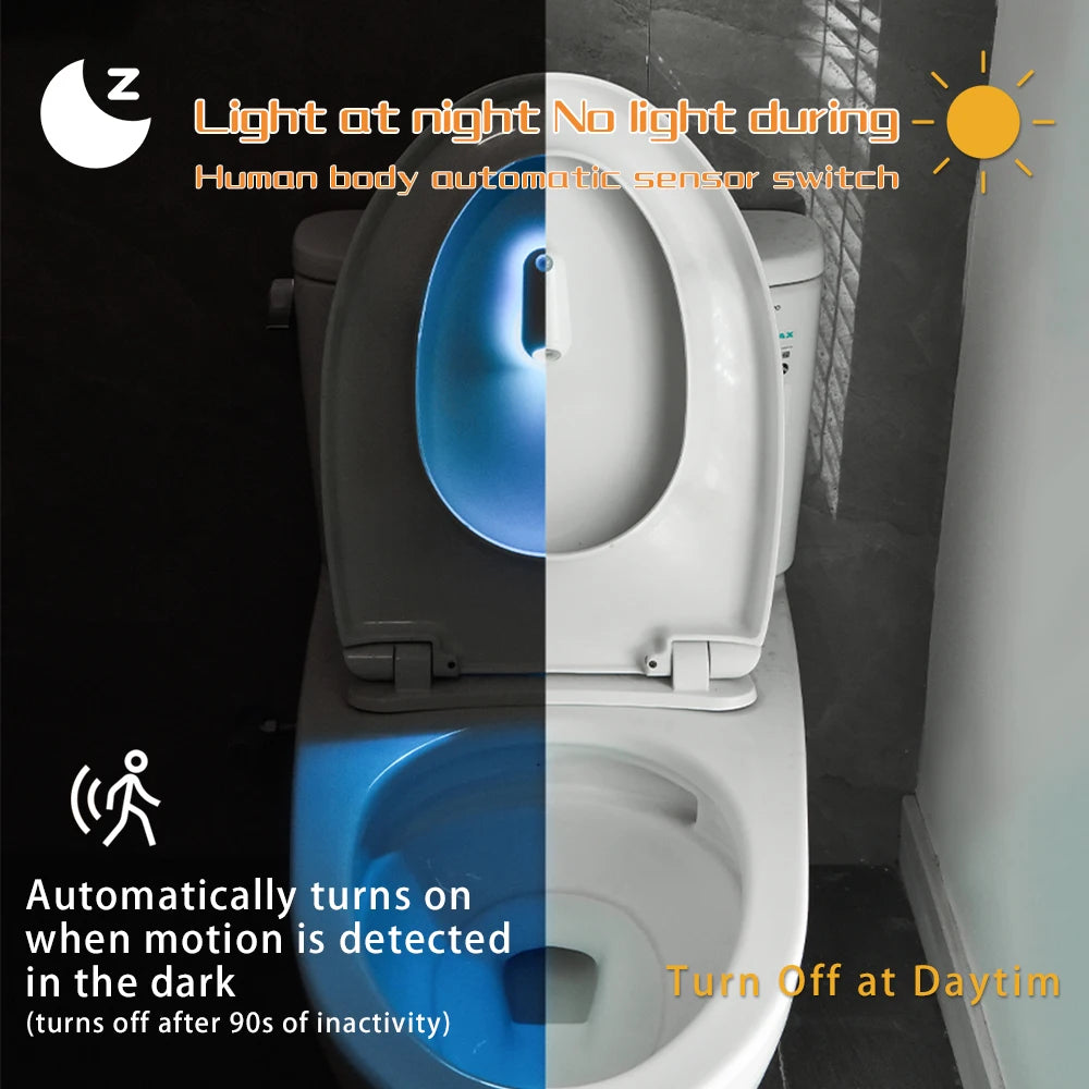 RGB motion sensor night light blue color on toilet — bathroom night light