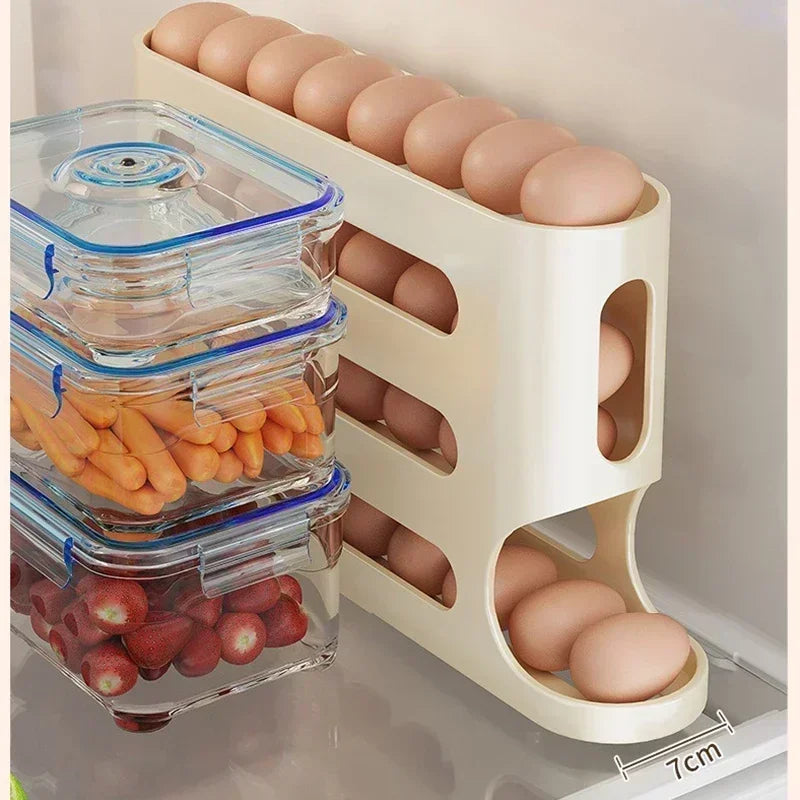 Rolling egg rack inside refrigerator space-saving design
