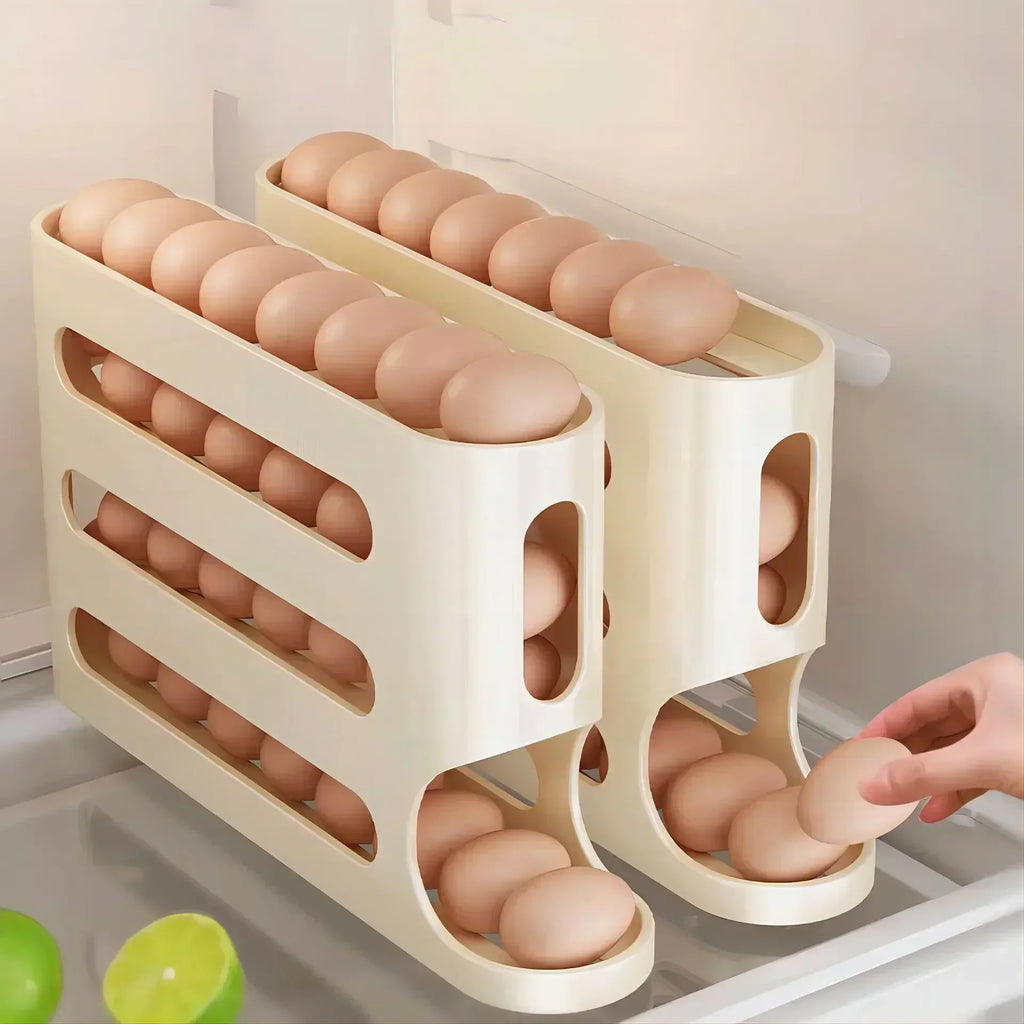 Automatic rolling egg organizer gravity dispenser yellow refrigerator