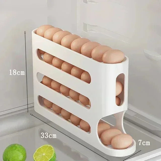 Rolling egg rack on kitchen countertop pantry organization
