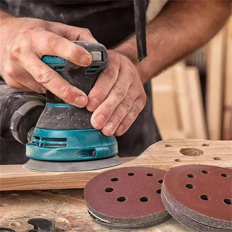 125mm sanding disc in use on random orbital sander wood