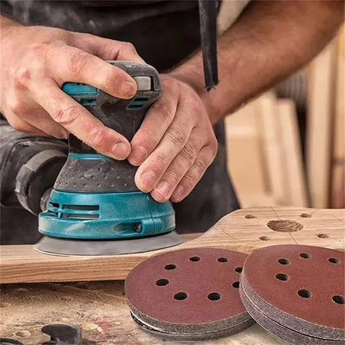 125mm sanding disc in use on random orbital sander wood