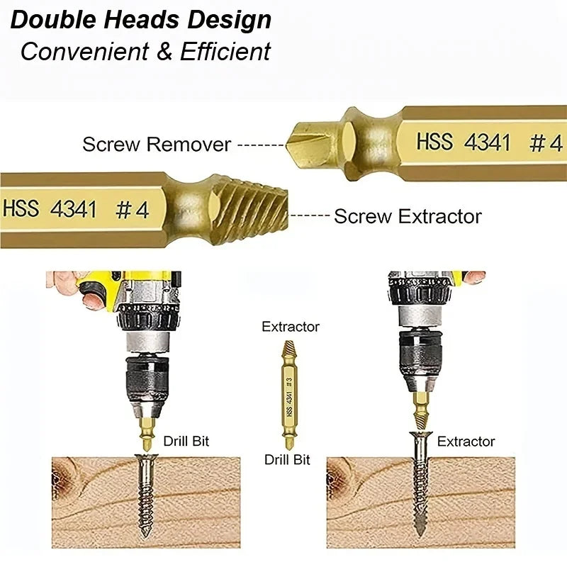 Double-ended screw extractor design drill one side extract other side