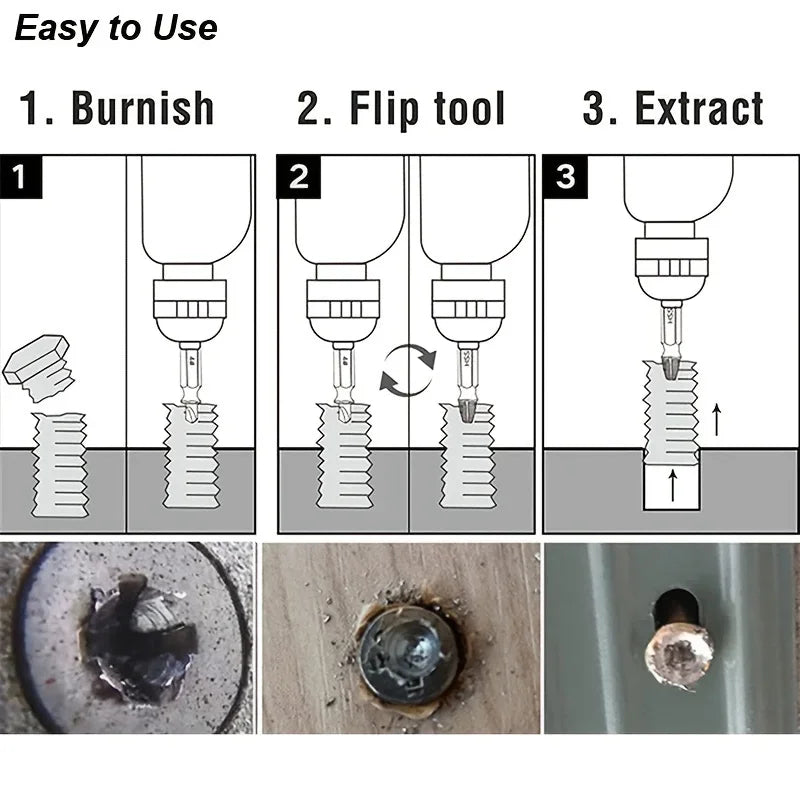 How to use screw extractor 3 steps burnish flip tool extract damaged screw