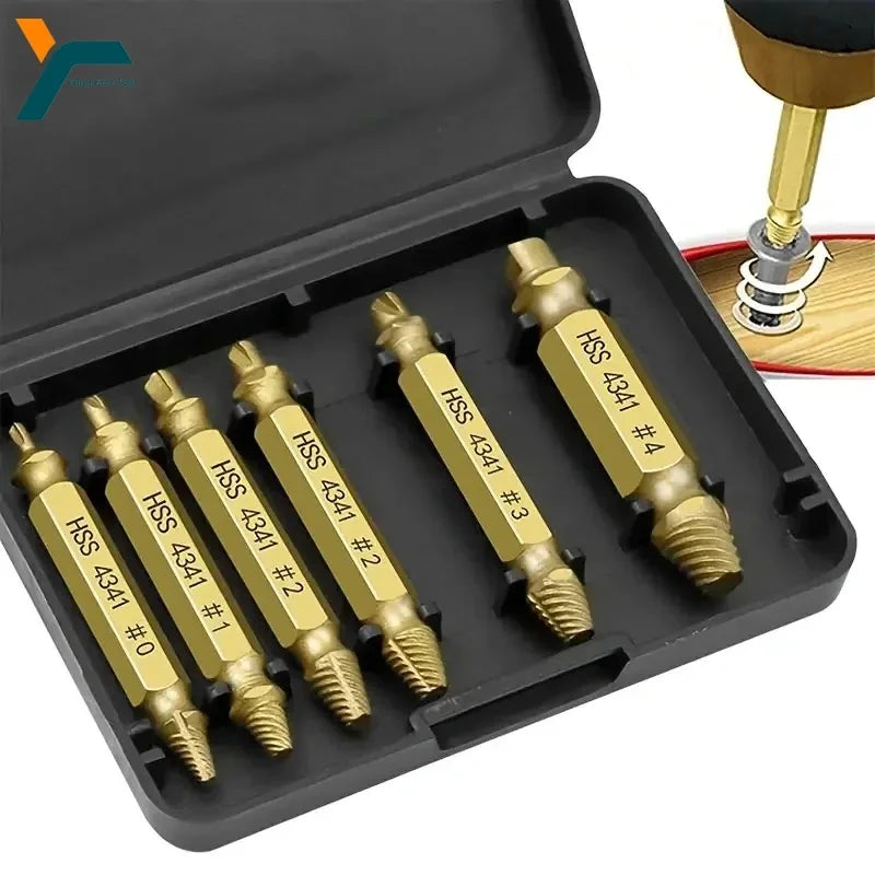 6 piece damaged screw extractor set gold titanium coated in storage case